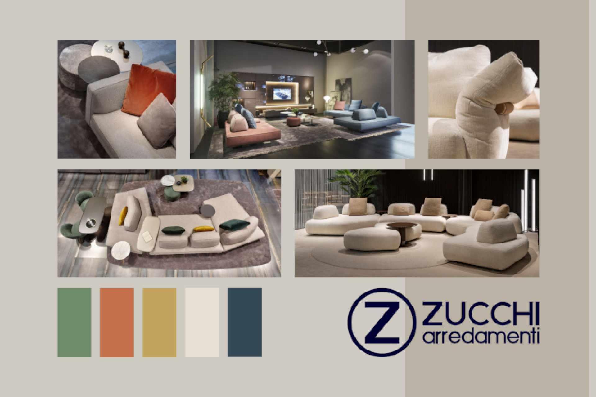 Soggiorno moderno 2026 arredato con divano modulare, tavolino in legno e complementi in terracotta – Zucchi Arredamenti Milano Cornaredo